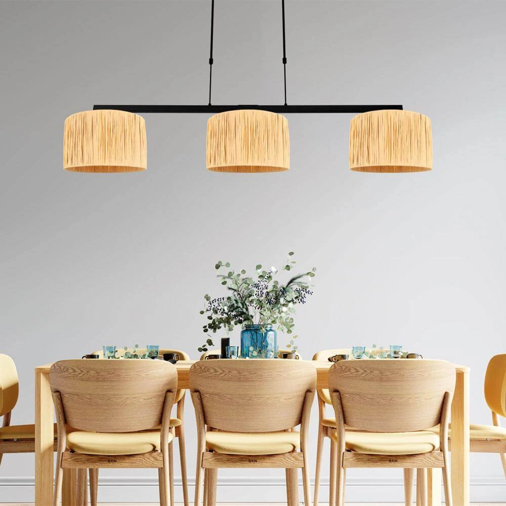 3-light pendant lamp Stang black with straw color hoods Steinhauer 8712746172430