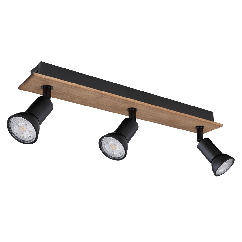 Ceiling spotlight Drew black with wood 3-lights Globo 9007371433780