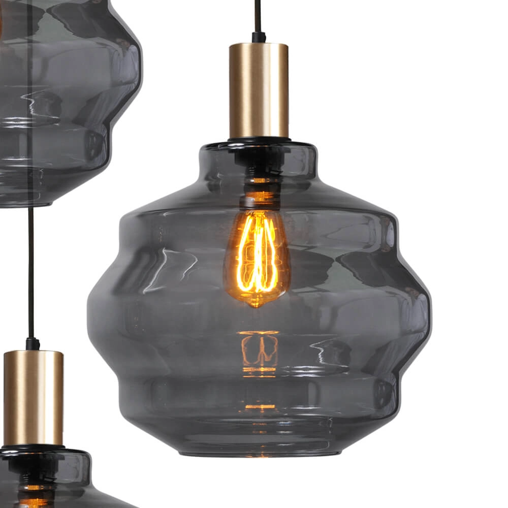 3-light loft hanging lamp - gold - Porto with Ball smoke glasses - Ø 30cm Masterlight 8718121270753