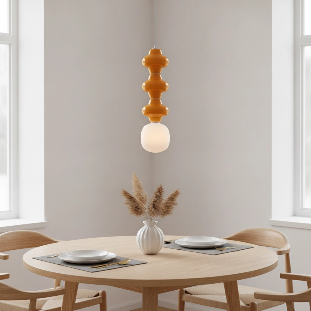 Pendant lamp Clio L orange ceramic with white glass
