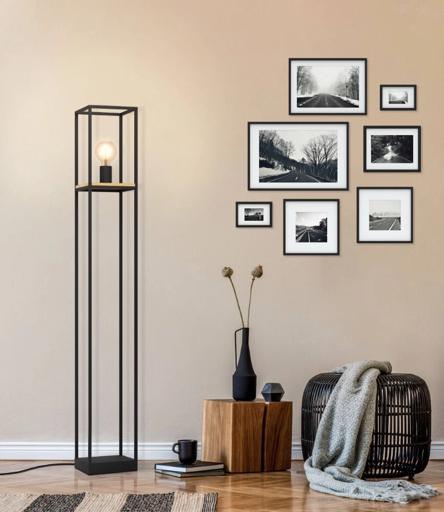 Floor lamp Libertad black with wood Eglo 9002759997984