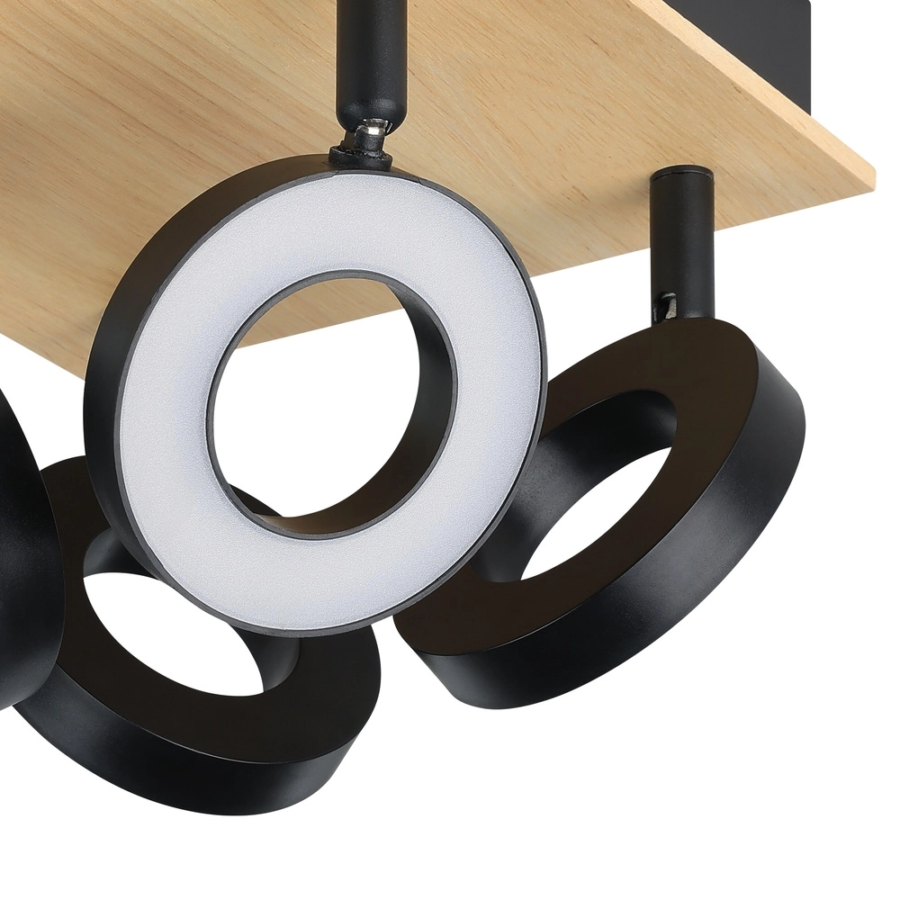 Led ceiling light Rielves 4-light with wood Eglo 9008606313730