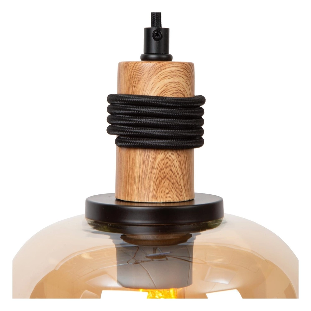 3-light pendant lamp Ilona black with amber glass Lucide 5411212452689