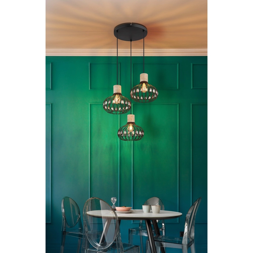 3-light pendant lamp Dorthy Country Black Globo 9007371569069