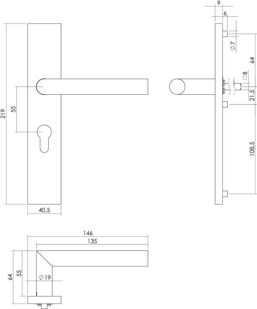 Door handle Hoek 90 rectangular PC 55mm stainless steel Intersteel 8714186186978