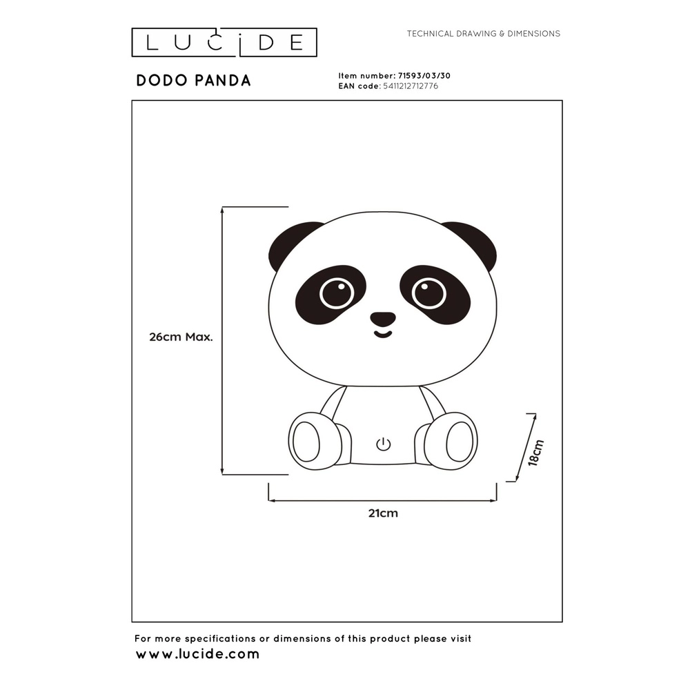 Night light Dodo Panda Children's room black Lucide 5411212712776