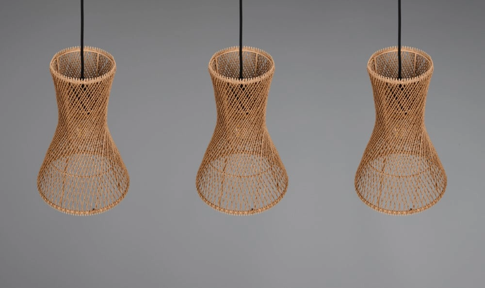 3-light pendant lamp Bijou black with rattan Trio 4017807637298