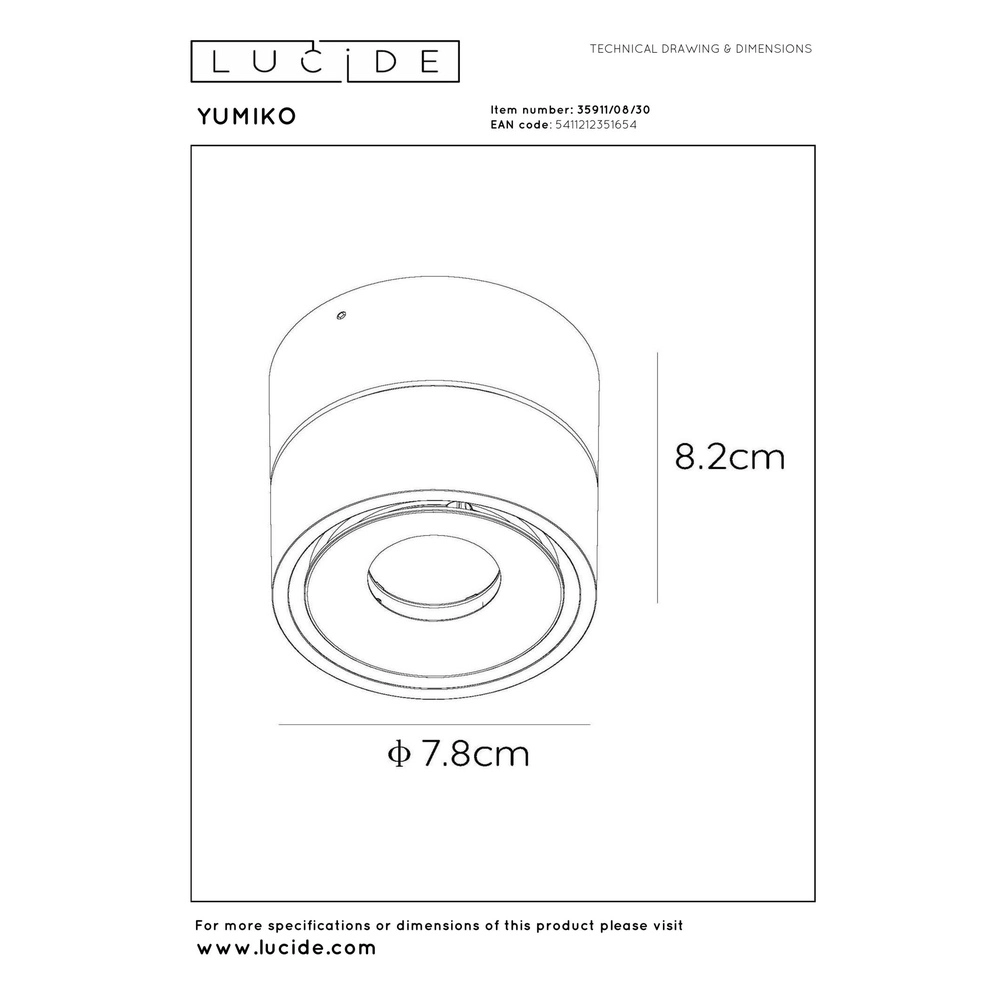 Ceiling spotlight Yumiko Single Black Lucide 5411212351654