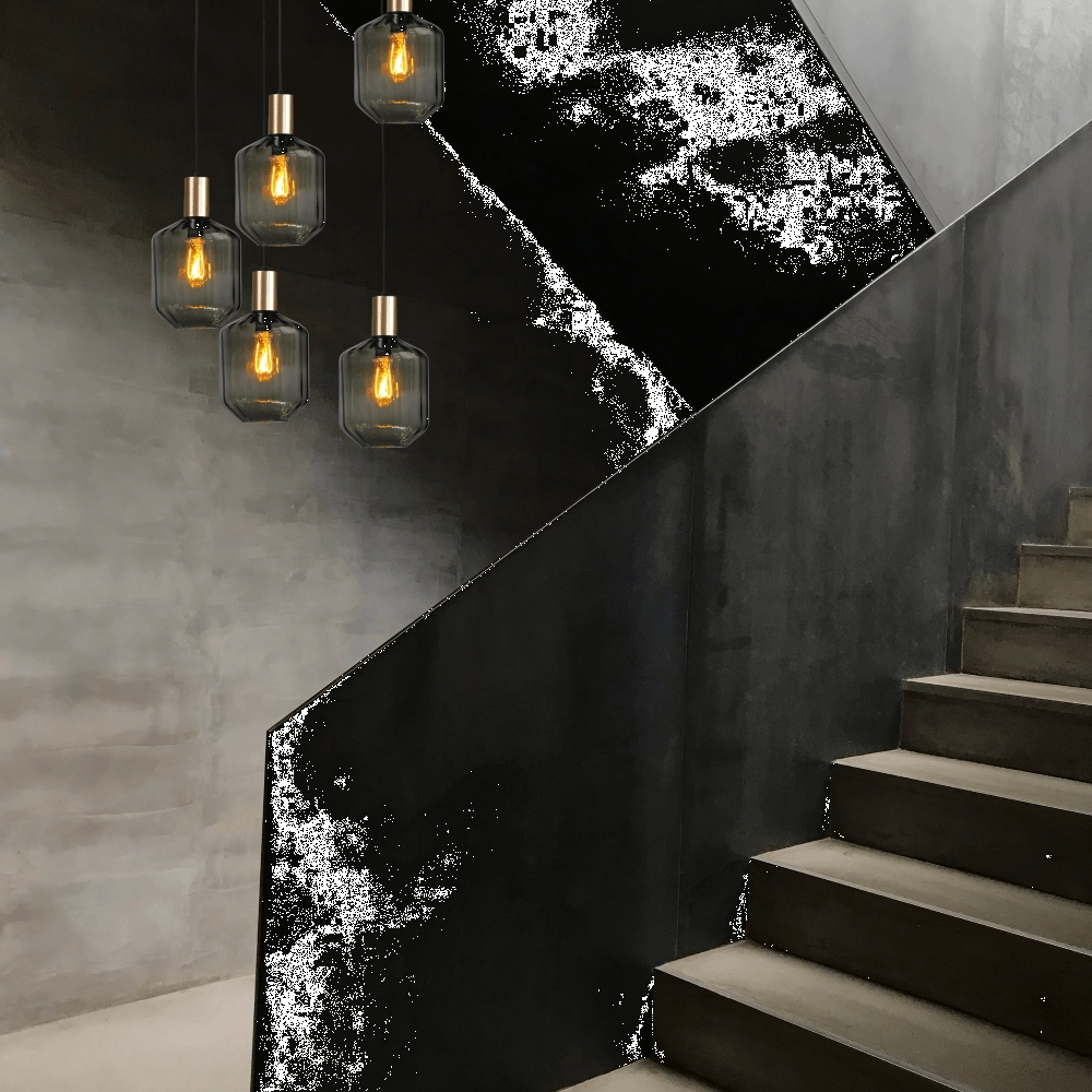 5-light loft hanging lamp - gold - Porto with Jagger green lenses Masterlight 8718121271125