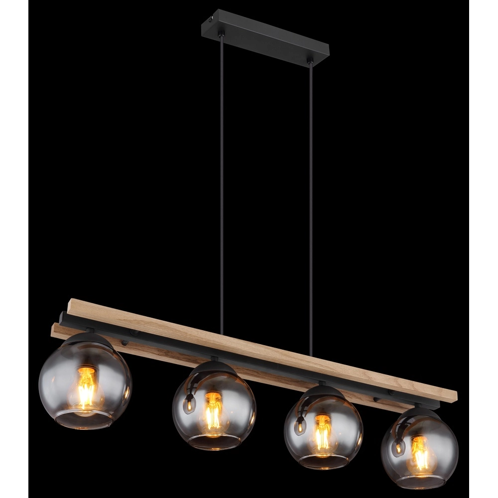 4-light pendant lamp Conni black with wood Globo 9007371451739