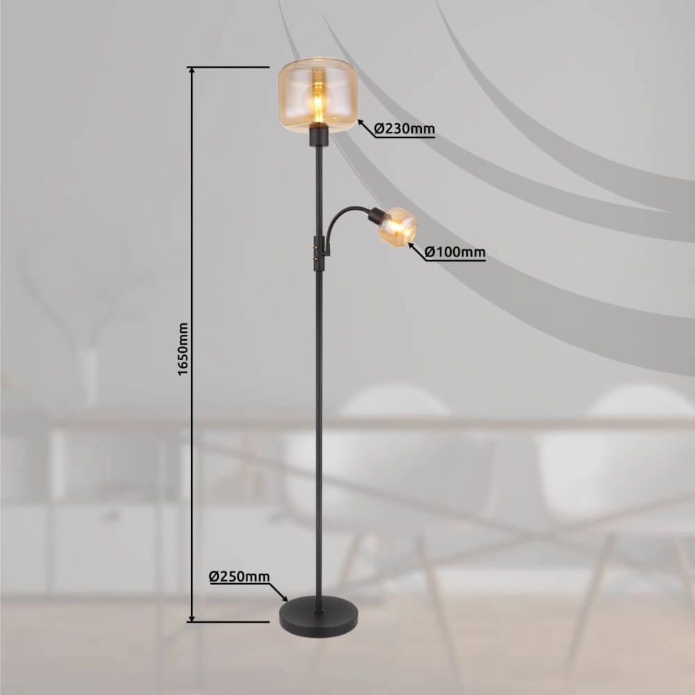 Black floor lamp Giuseppe Amber glass Globo 9007371441228