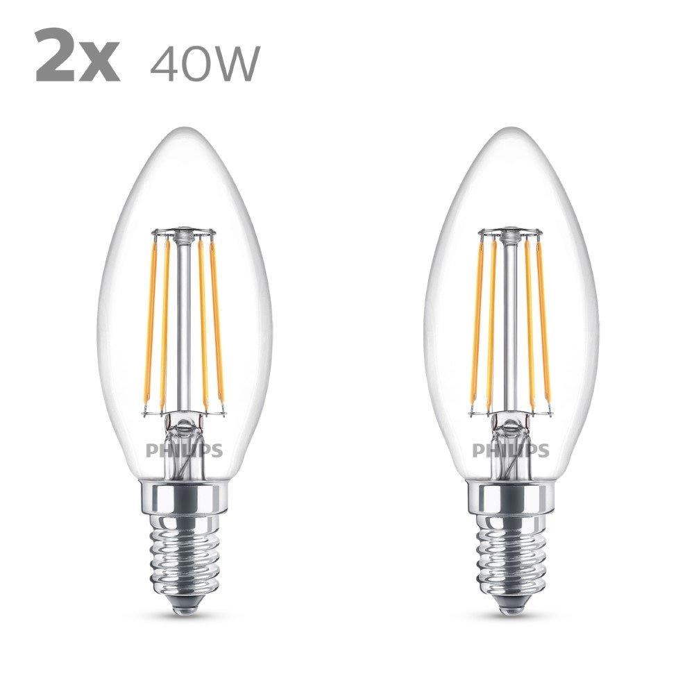 Light source candle 4,3W - E14 - 2700K - 470 lumen set with 2pcs Philips 8718699777616