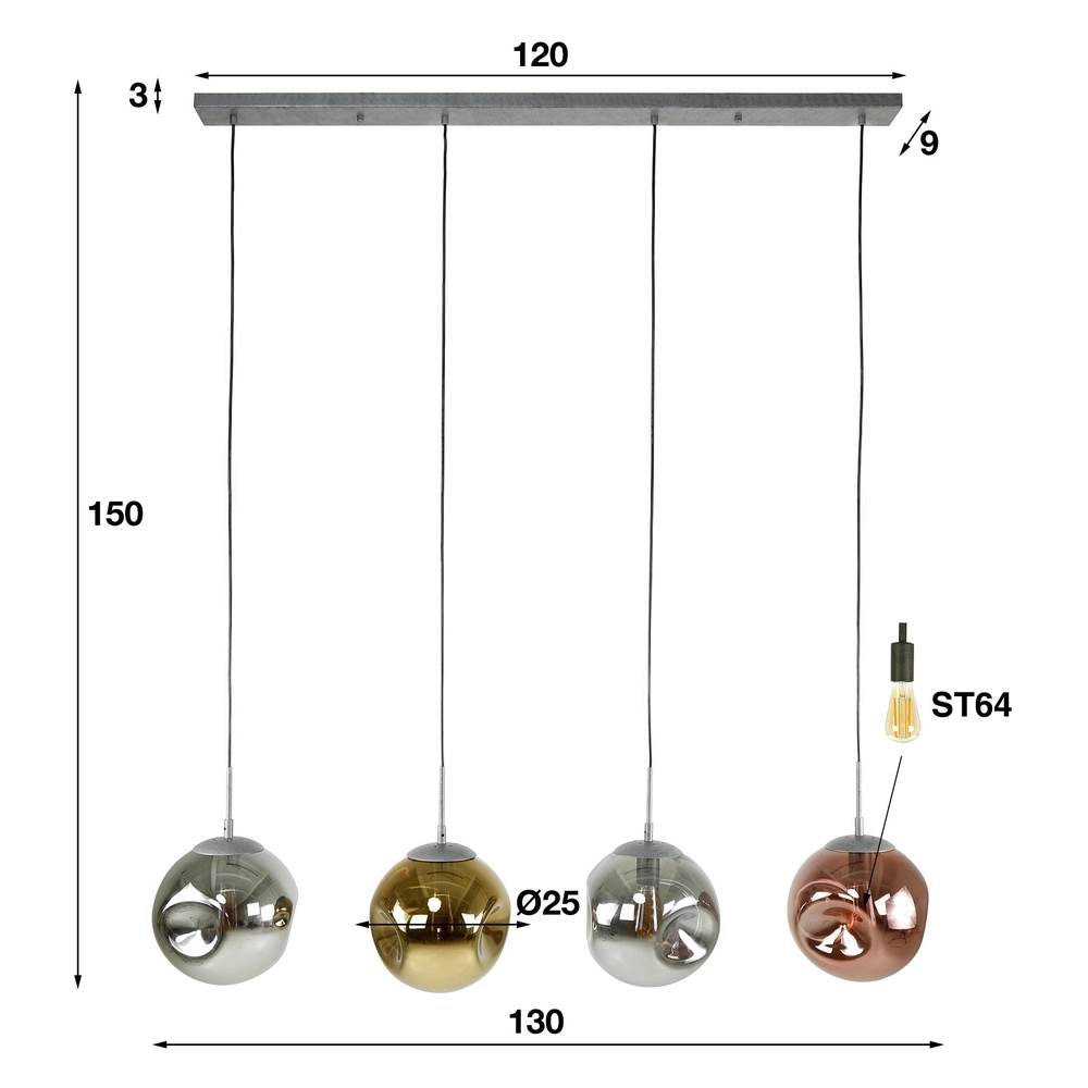 Glass pendant lamp Stellar 4-lights - Ø 25cm Lyora 8716803511668