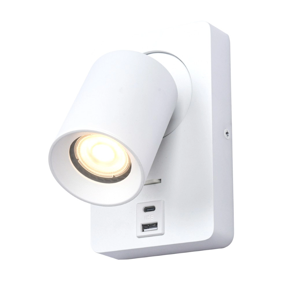 Bedside lamp Megano USB white with USB-A and USB-C