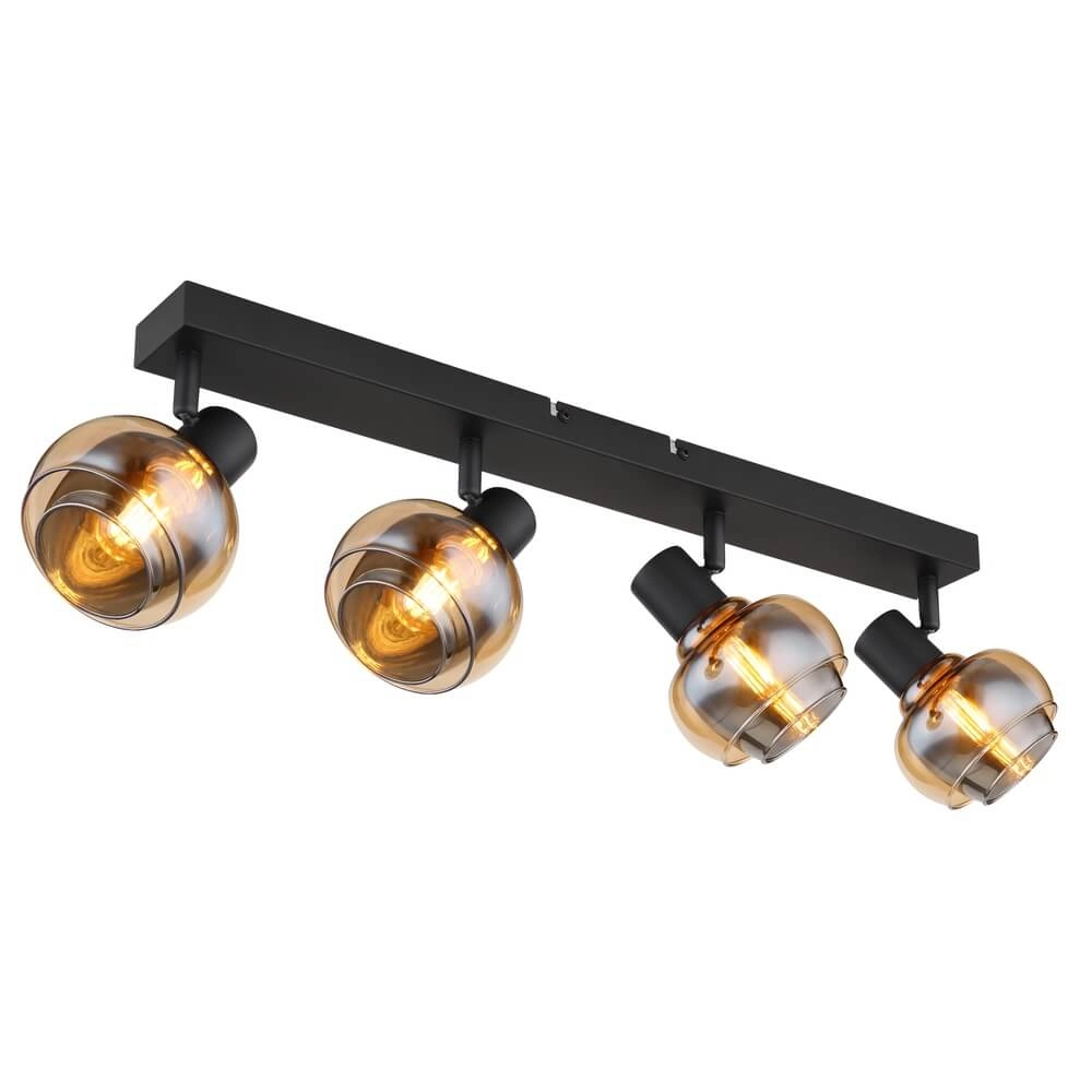 Black ceiling lamp Tokki 4-light amber smoke glass