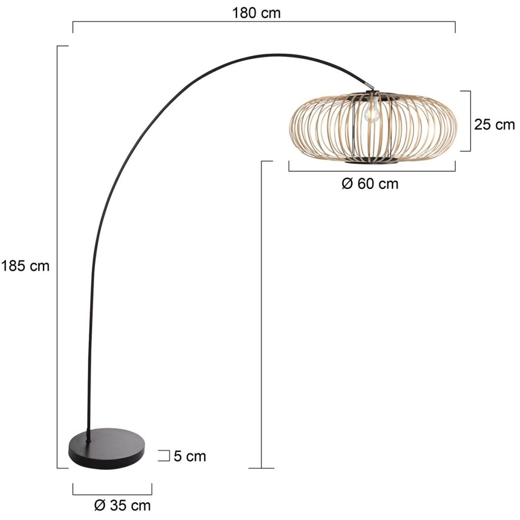 Arc lamp black Solva with bamboo shade Ø60cm Steinhauer 8712746182620