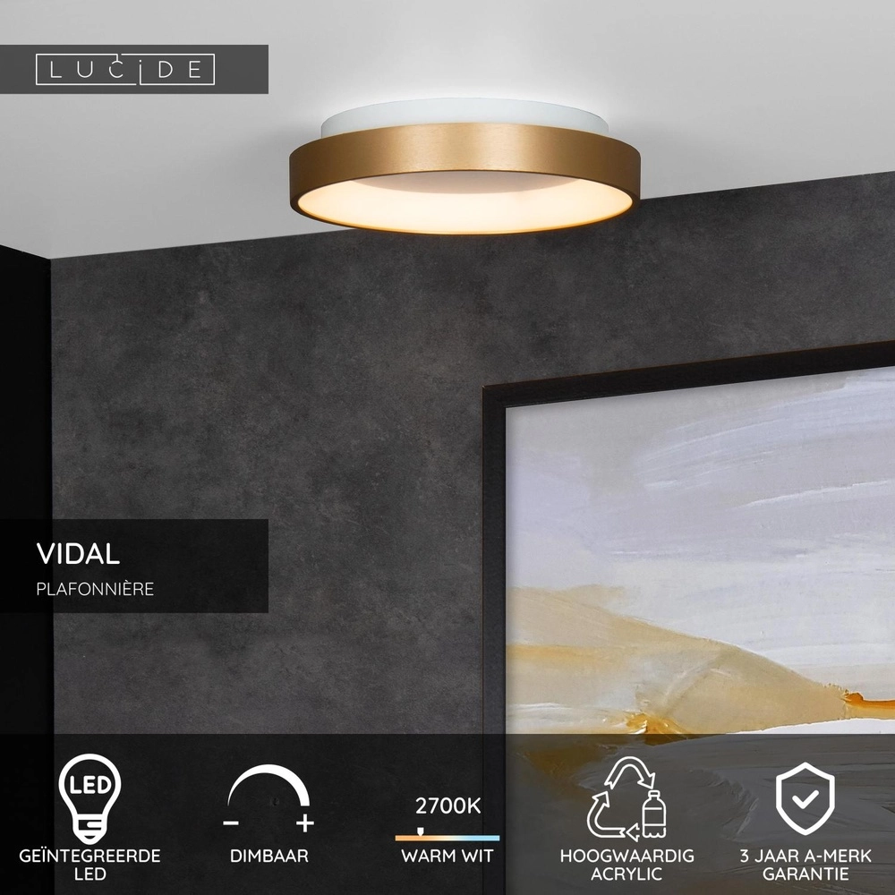 Ceiling light Vidal Ø 28cm gold Lucide 5411212460820