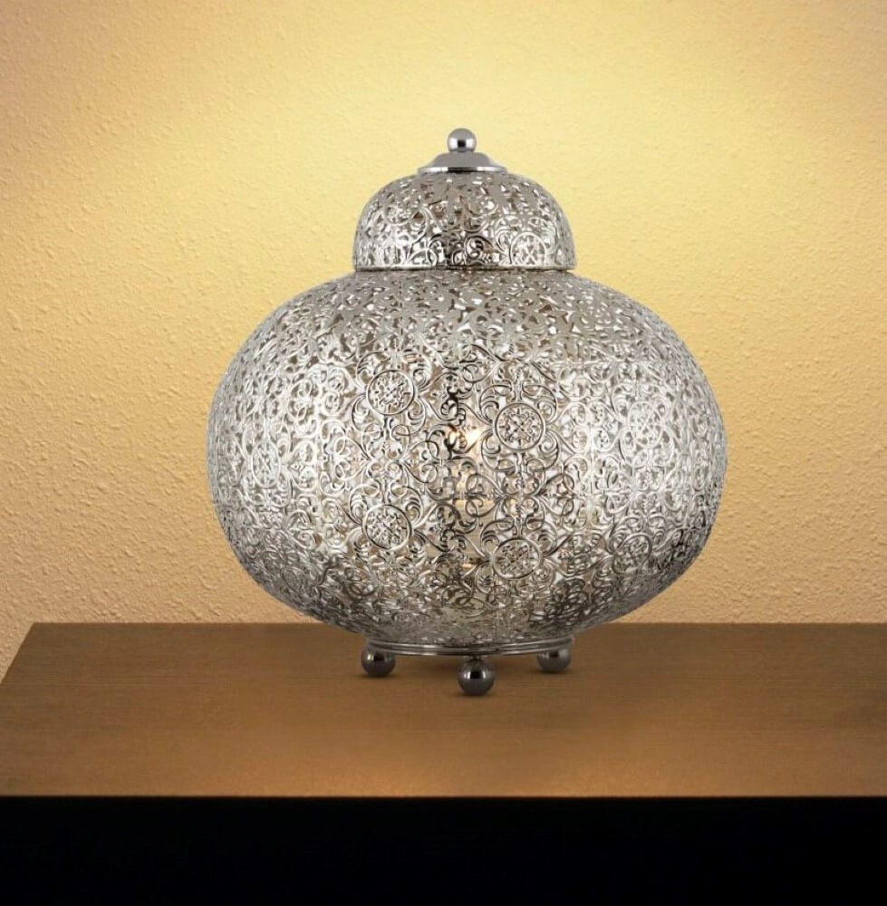 Moroccan style table lamp Fretwork Stainless steel Searchlight 5053423025896