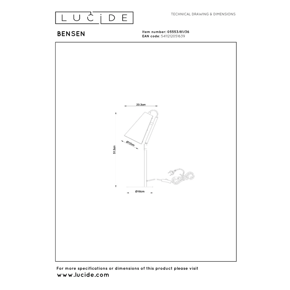 Unique table lamp Bensen grey Lucide 5411212051639