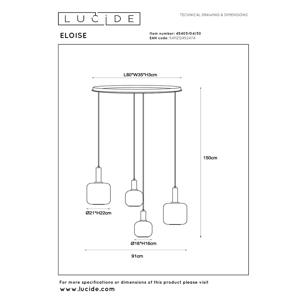 Black pendant lamp Eloise 4-light Lucide 5411212452474