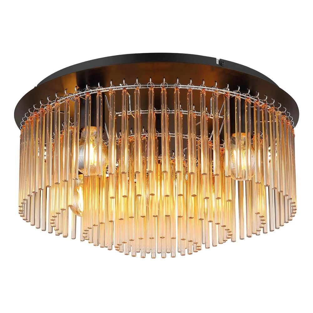 Black ceiling lamp Gorley with amber glass Ø 50cm