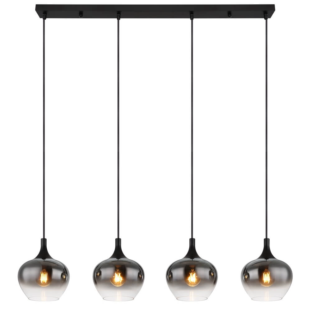 Black pendant lamp Maxy 4-light straight Globo 9007371432400