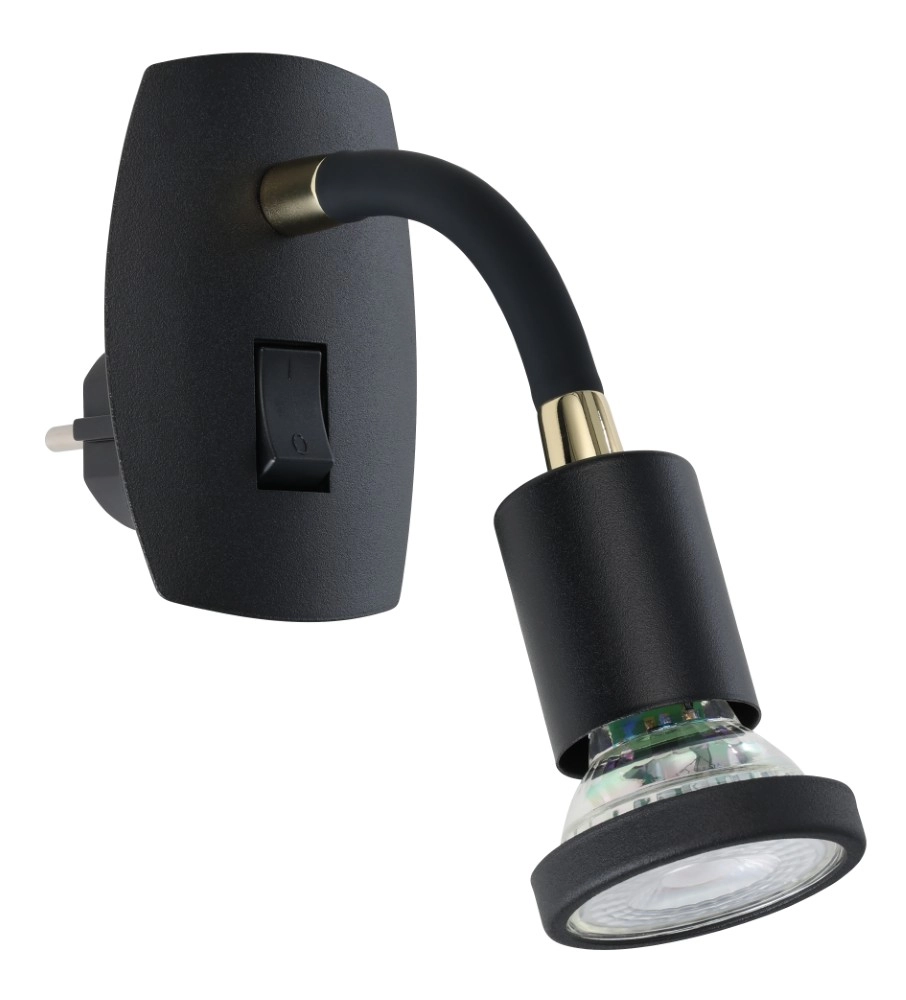 Plug wall lamp Parrini Switch - flexible - black/brass