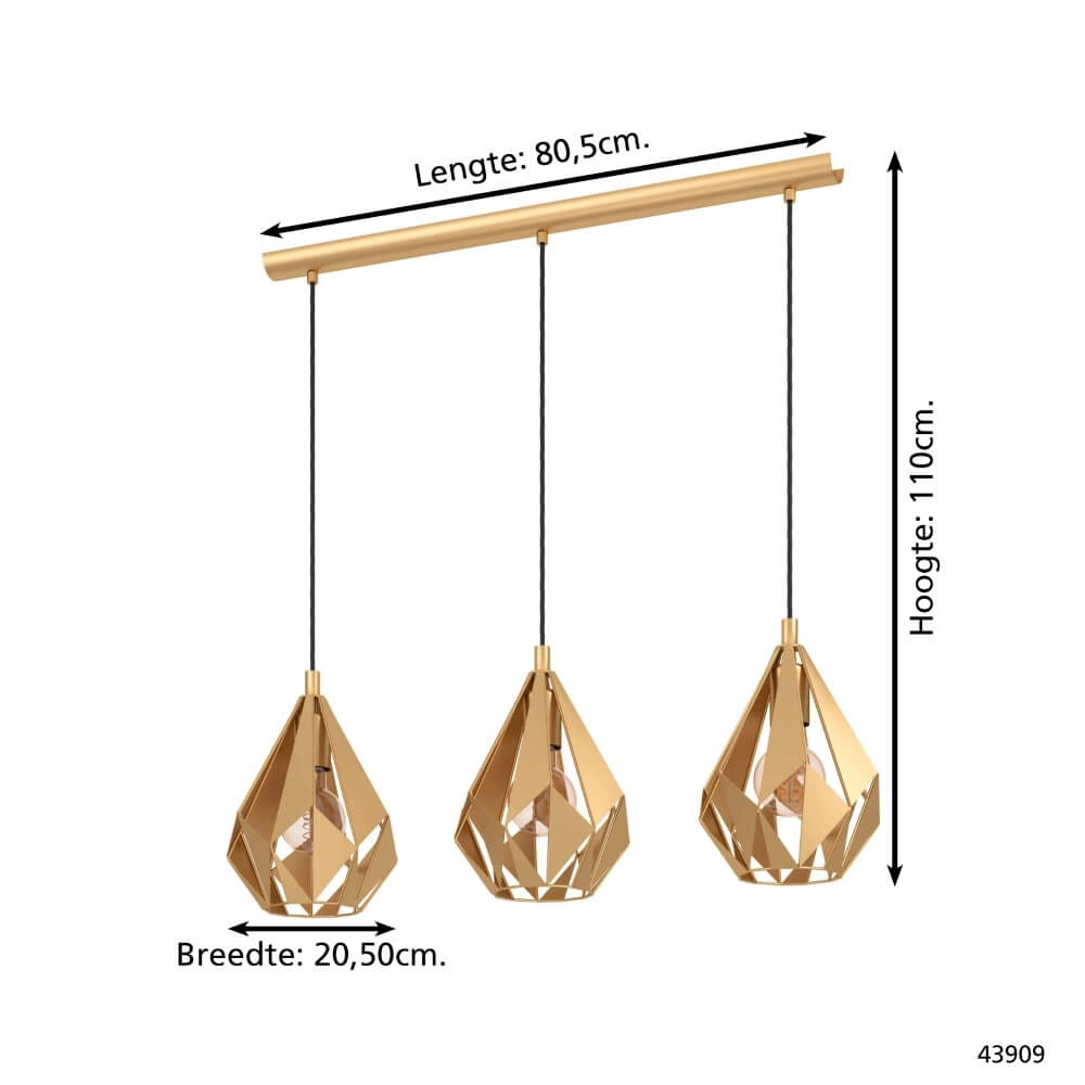 Golden Carlton 3-light pendant lamp Eglo 9002759439095