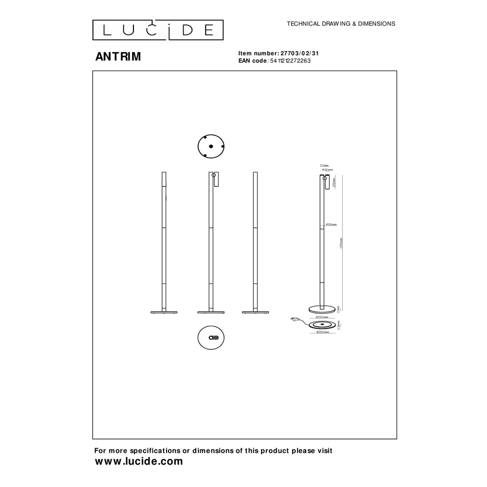 Rechargeable reading lamp Antrim white IP54 Lucide 5411212272263