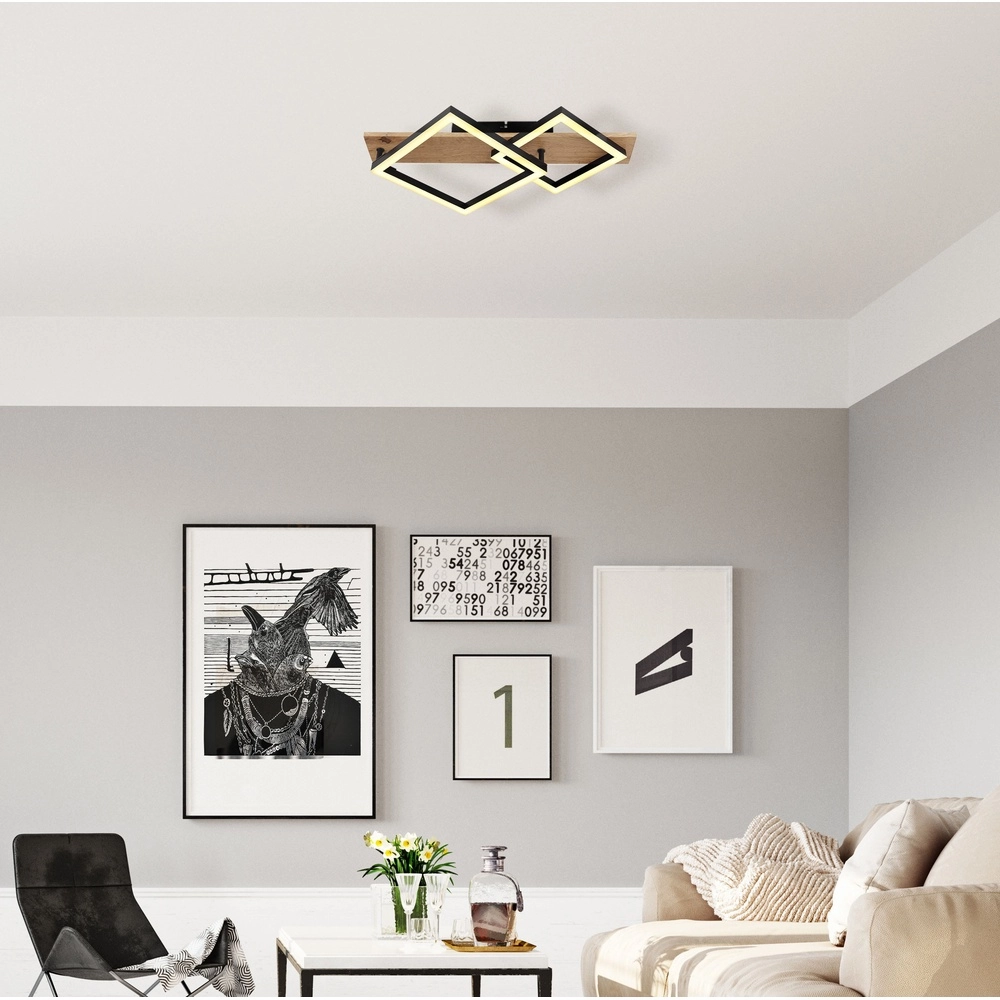 Ceiling lamp Beatrix 47.5cm squares black with wood Globo 9007371457380