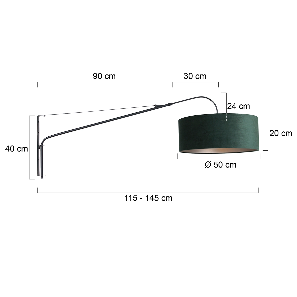 Wall lamp Elegant Classy 50cm black with green velvet shade Steinhauer 8712746146035