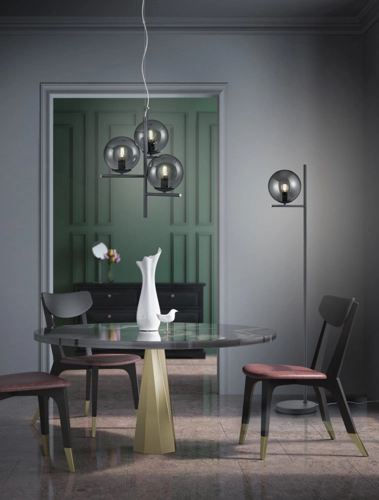 Pendant lamp Pure 3-light black with smoke glass Trio 4017807433067