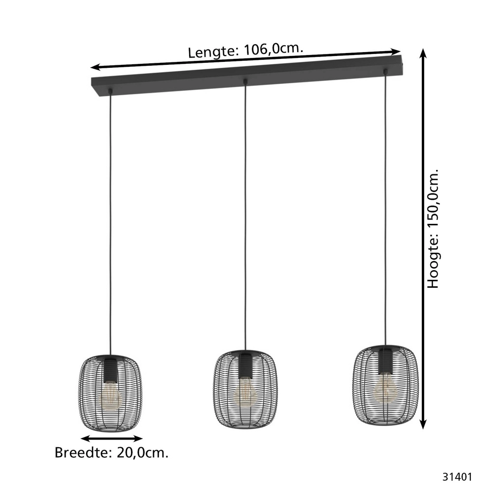 3-light wire lamp Derwen 3x E27 - Ø20cm - black Eglo 9002759314019