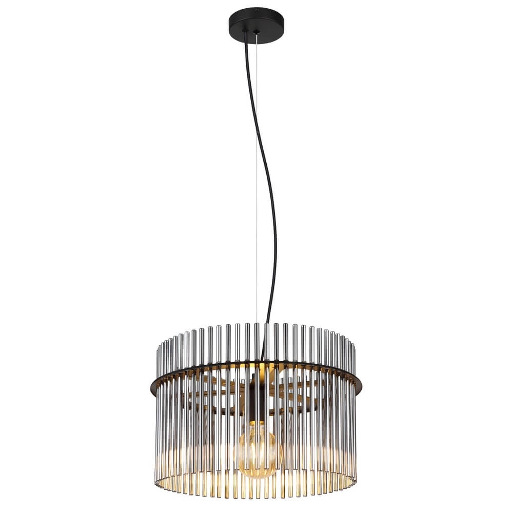 Black pendant lamp Gorley with smoke glass Ø 40cm