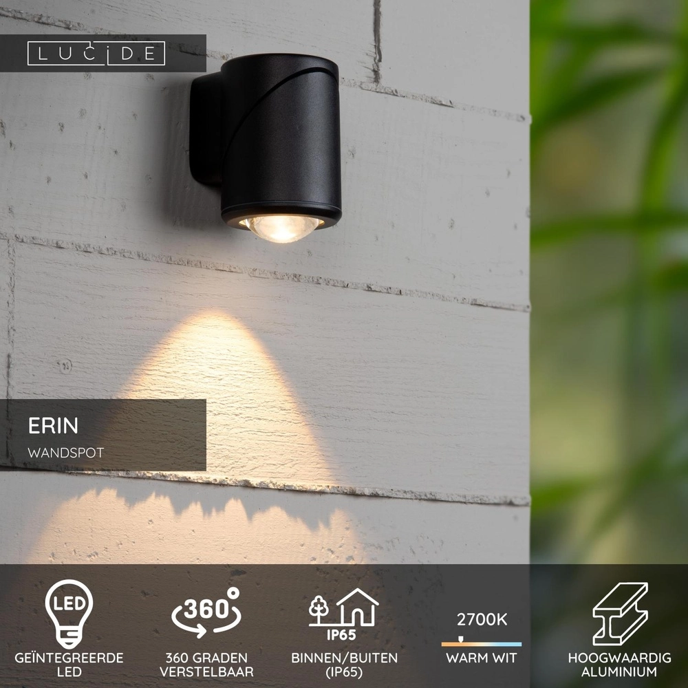 Design surface-mounted spotlight Erin IP65 black single Lucide 5411212152046