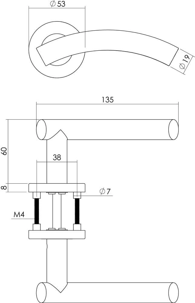 Door handle Gebogen rosette with ridge stainless steel Intersteel 8714186129838