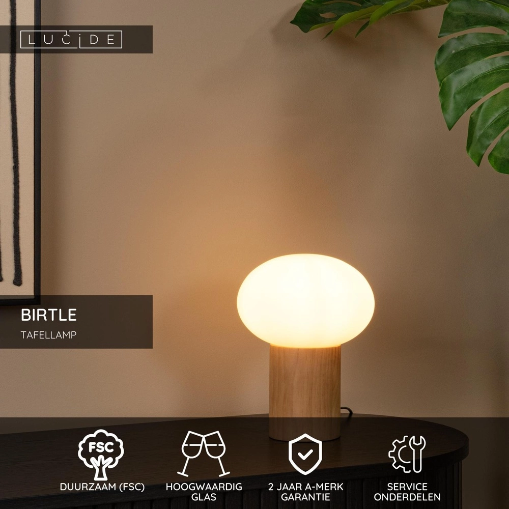 Scandinavian table lamp Birtle Light wood with white Lucide 5411212051714