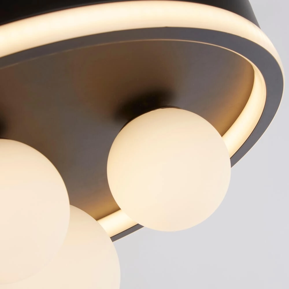 Ceiling lamp Trident black with white spheres Searchlight 5053423274362