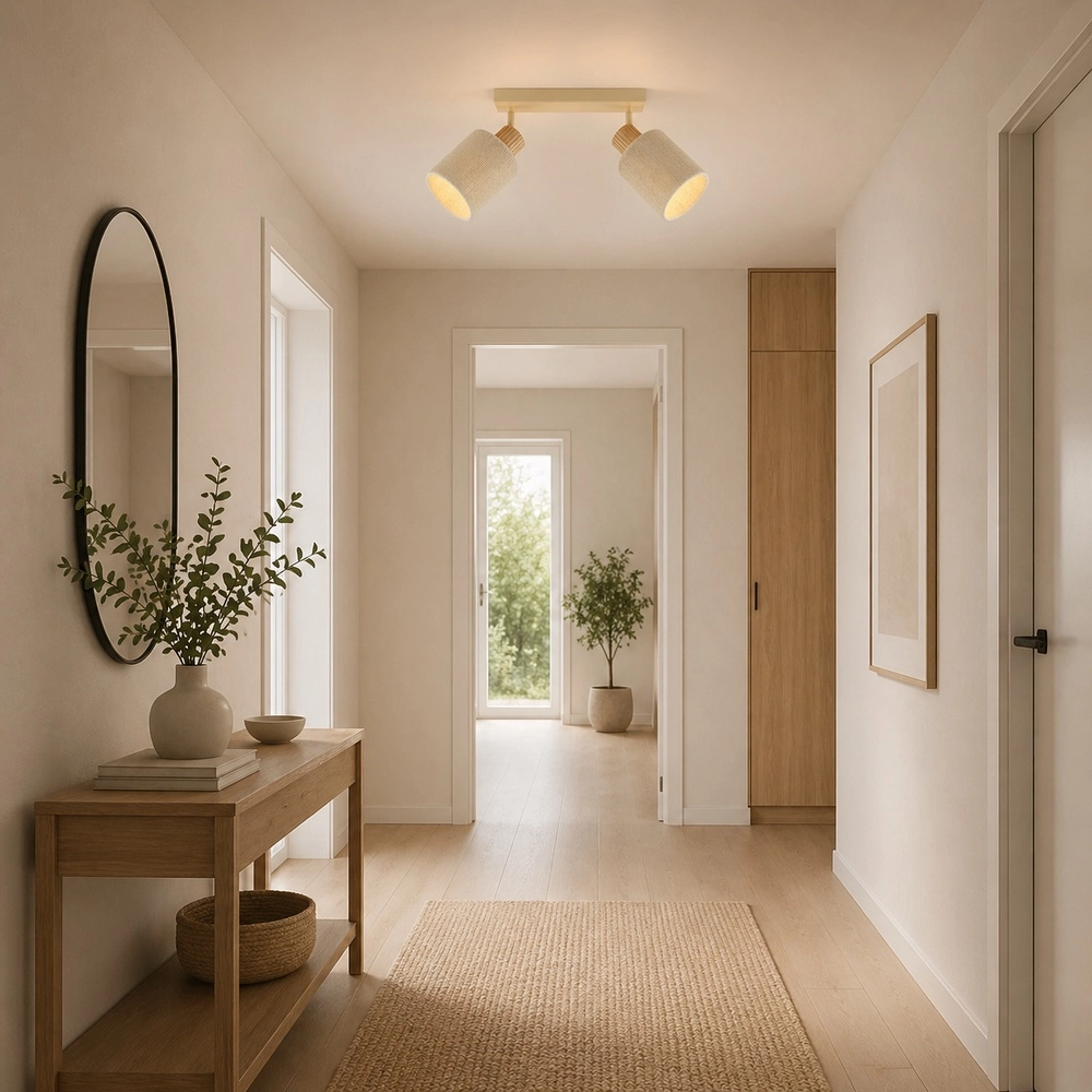 Ceiling lamp Arlo sand brown with wood 2-lights