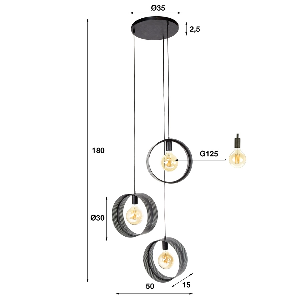 Country Pendant Lamp Ring charcoal - 3x E27 Lyora 8716803510975