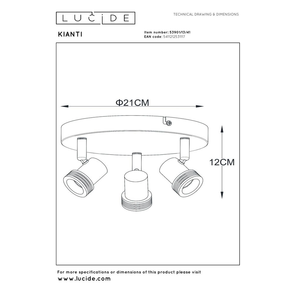 Ceiling spotlight Kianti 3-light sand brown Lucide 5411212531117