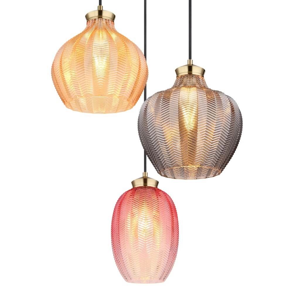 Golden pendant lamp Jessica with coloured glass round Globo 9007371487110