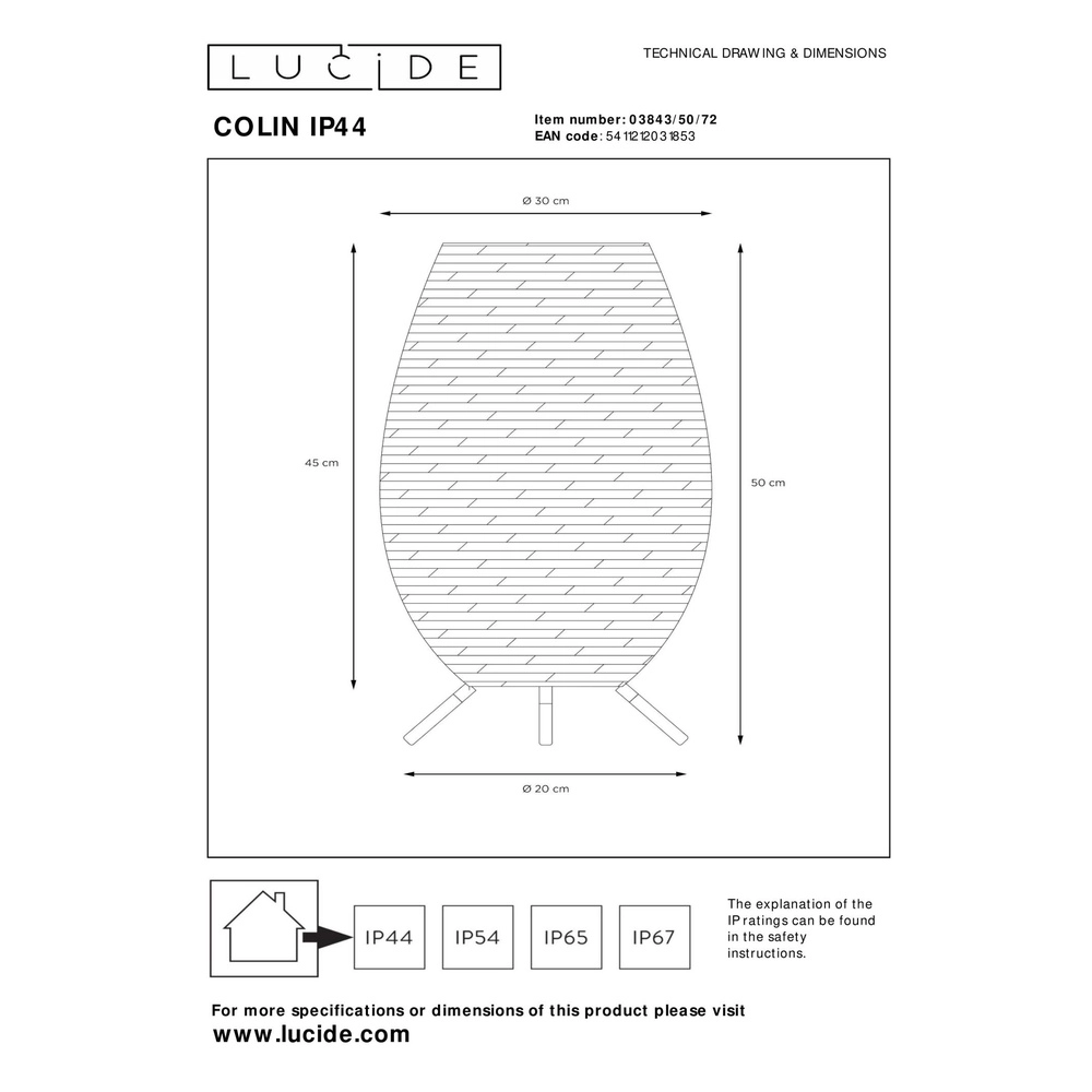 Table lamp rechargeable Colin Ip44 Rattan Lucide 5411212031853