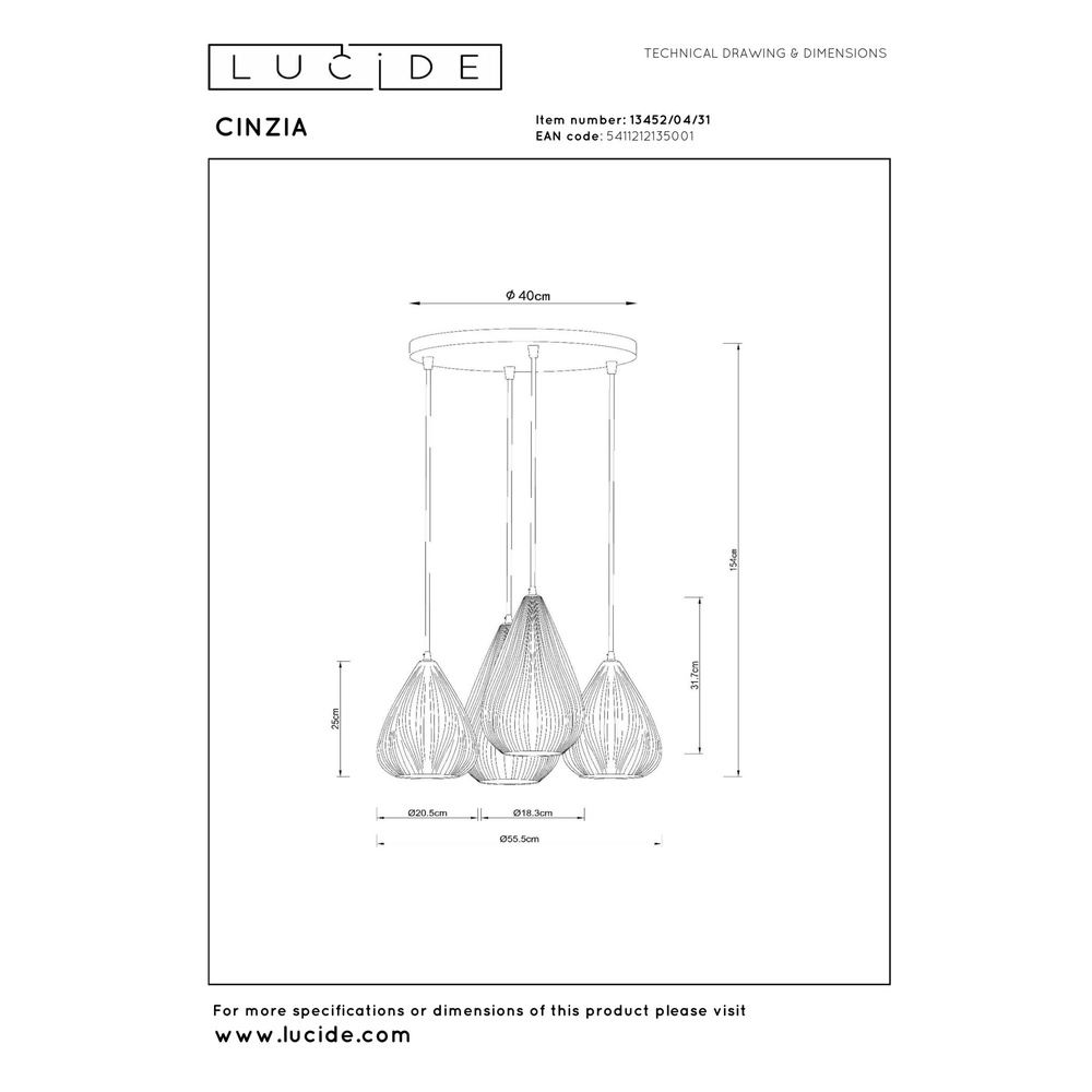 Design pendant lamp Cinzia white Ø 55,5cm Lucide 5411212135001