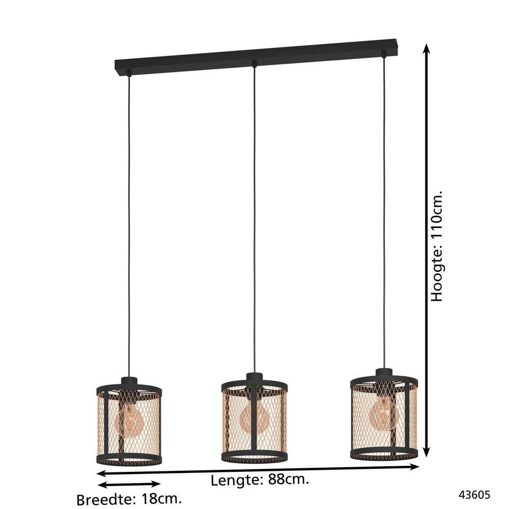 3L pendant light Dellow black with gold - Ø 18cm Eglo 9002759436056