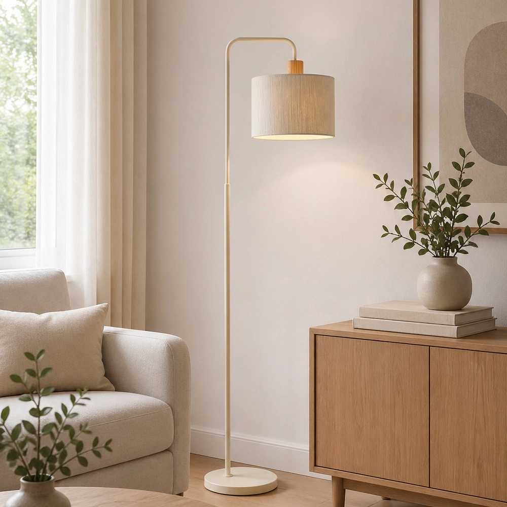 Japandi floor lamp Arlo sand brown with wood Brilliant 4004353477072