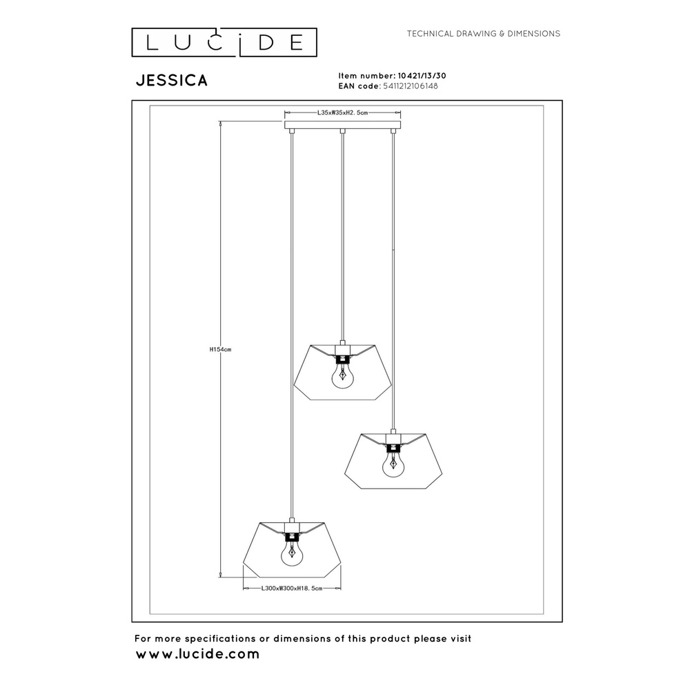 Pendant lamp Jessica black 3-lights Lucide 5411212106148