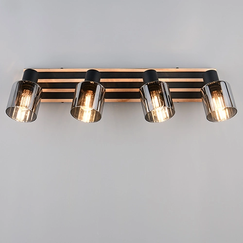 Ceiling lamp 4-lights Travia black with wood Trio 4017807682618