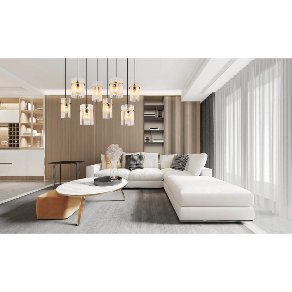 Golden pendant lamp Gorley with glass 8-lights Globo 9007371468959