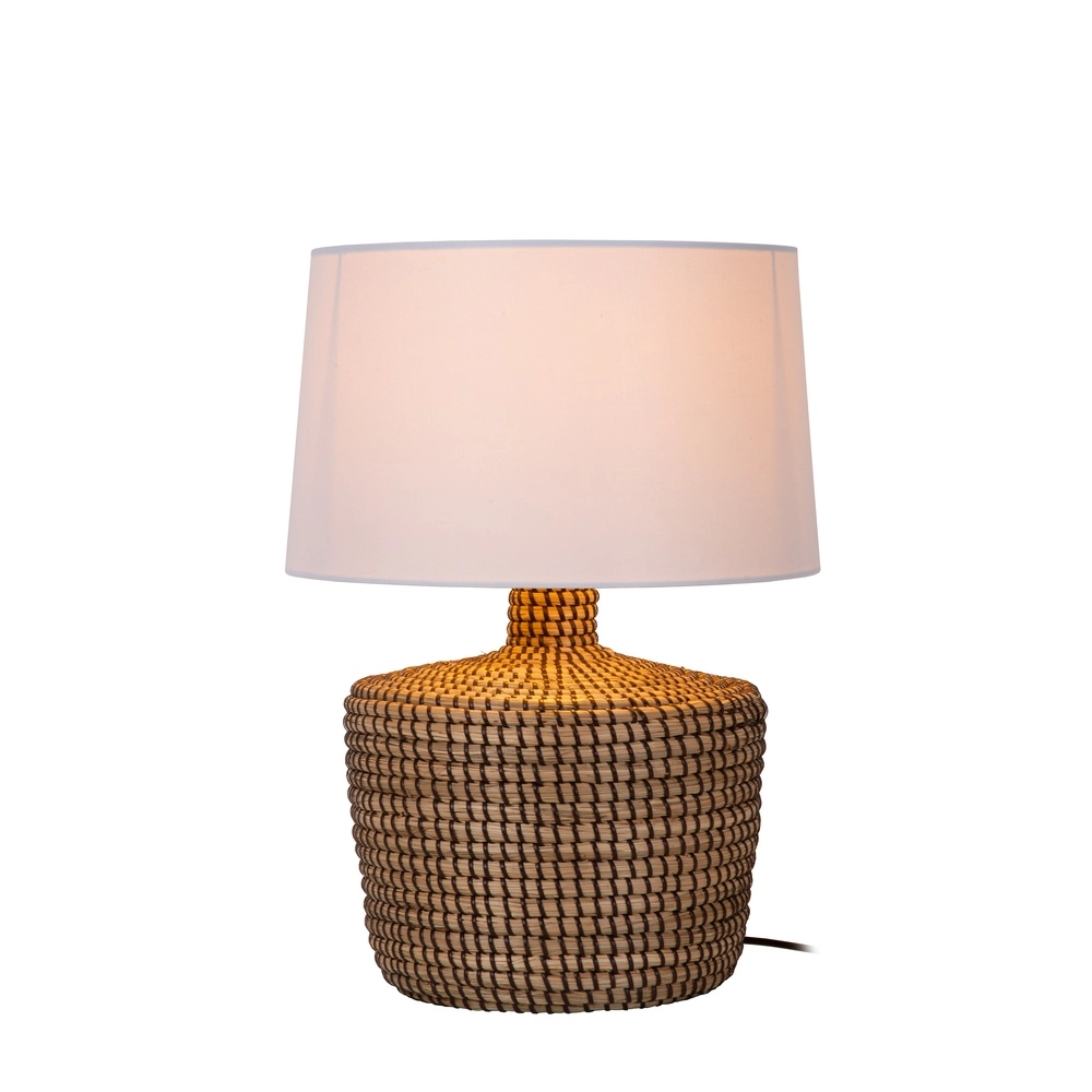 Seagrass table lamp Ambala Ø 35cm - brown with white shade